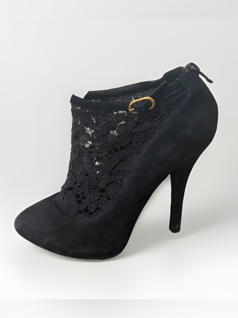 Dolce & Gabbana Black Lace + Suede Pumps